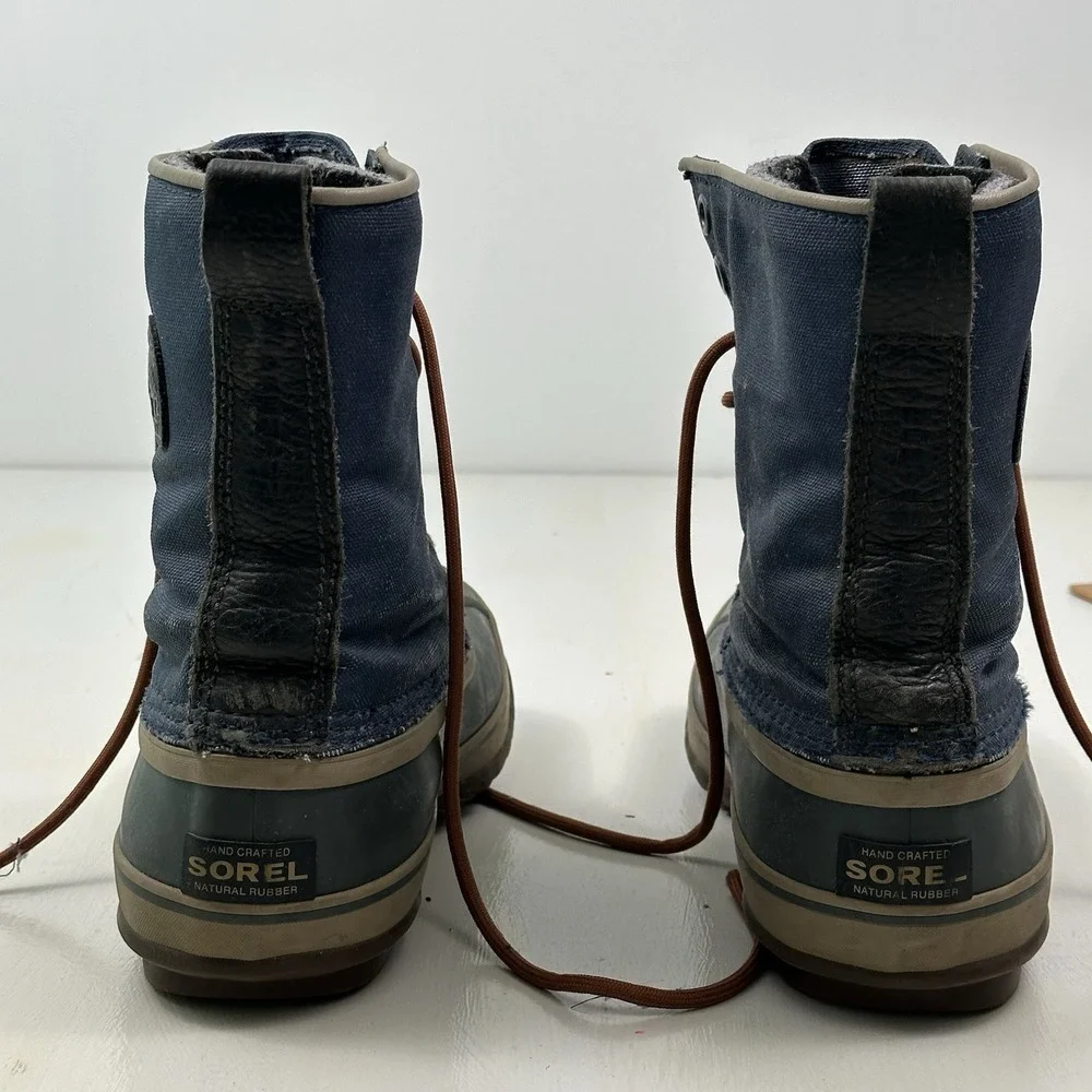 Sorel 1964 Premium T Lined Boots Men 8 Navy Blue Canvas‎ Waterproof Nm1560 464